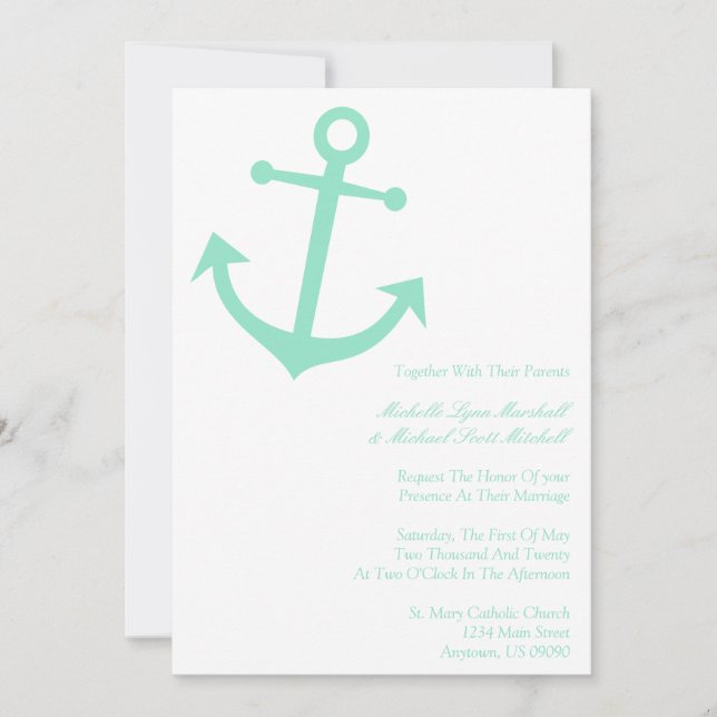 Invitation Nautical Boat Ancre Wedding Invite (Pale Green) (Devant)