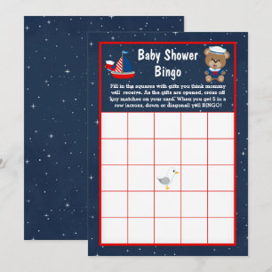 Invitation Nautical Boy Bear Red et Navy Baby Bingo