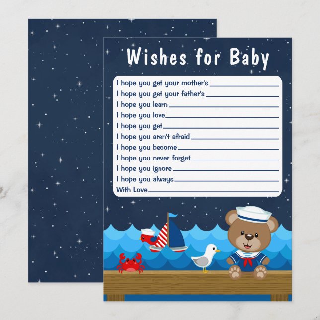 Invitation Nautical Boy Bear Red et Navy Wives For Baby (Devant / Derrière)