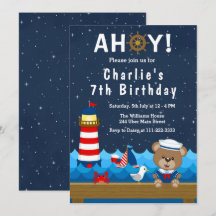 Nautical Boy Bear Rouge et Marine Anniversaire Par