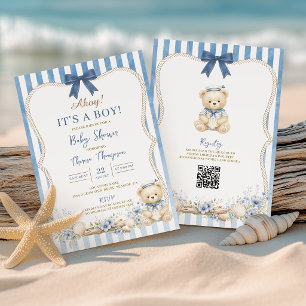 Invitation Nautical Boy Marin Ourson QR Baby Shower