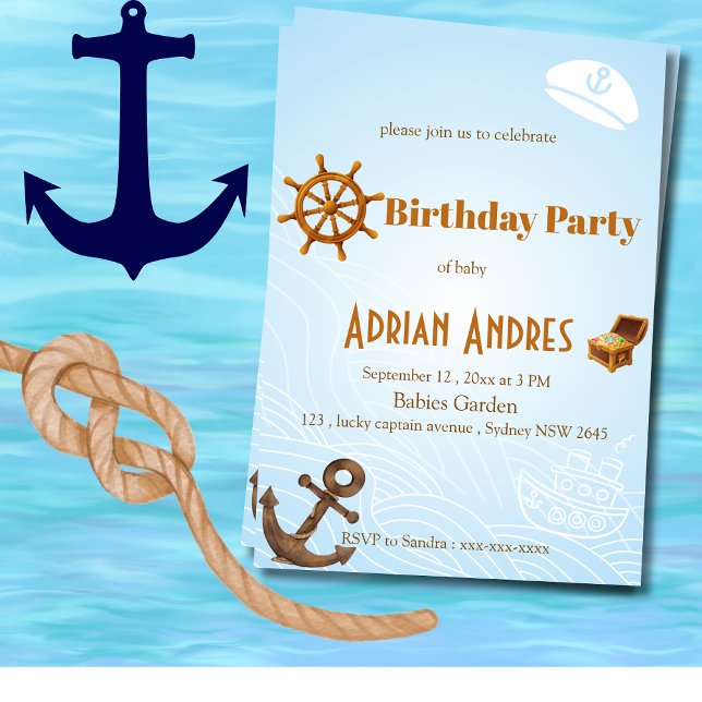Invitation Nautical Captain Baby Boy First Birthday Invitatio (Créateur téléchargé)