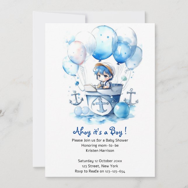 Invitation Nautical Dreams dévoilé Boy Baby shower (Devant)