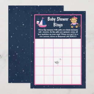 Invitation Nautical Girl Monkey rose et Navy Baby Bingo