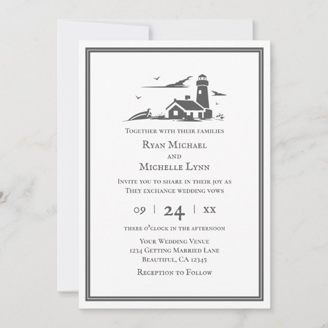 Invitation Nautical Lighthouse Plage de bord de mer Mariage (Devant)