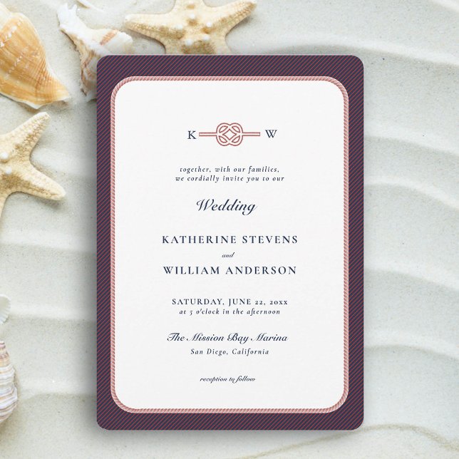 Invitation Nautical Love Knot Elegant Mariage de la marine de (simple beach wedding invitation nautical rope infinity knot navy burgundy modern classic traditional)
