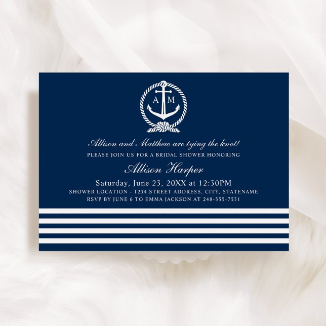 Invitation Nautical Navy Blue and White Stripes Bridal Shower (Créateur téléchargé)