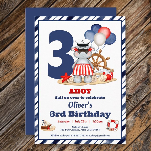 Invitation Nautical Sailor 2e Bateau fête d'anniversaire (Nautical Sailor 2nd 3rd Birthday Boat Party Invitation)