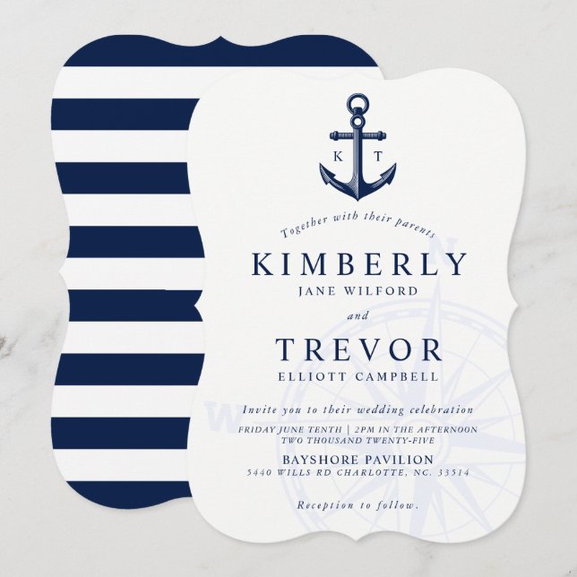 Invitation Nautique Anchored Love Wedding (Devant / Derrière)