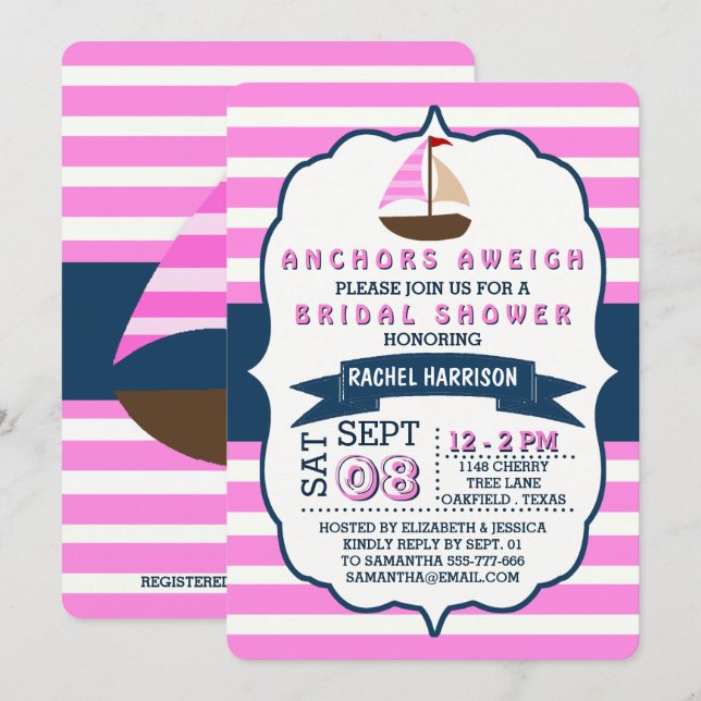 Invitation Nautique Bateau à voile Plage Bridal Douche Invita (Devant / Derrière)