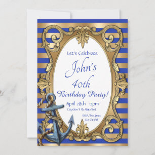 Invitation nautique bleue et or