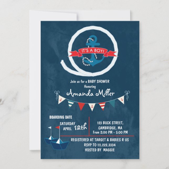 Invitation Nautique C'est un Baby shower garçon (Devant)