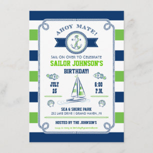 Invitation nautique d'anniversaire de rayures