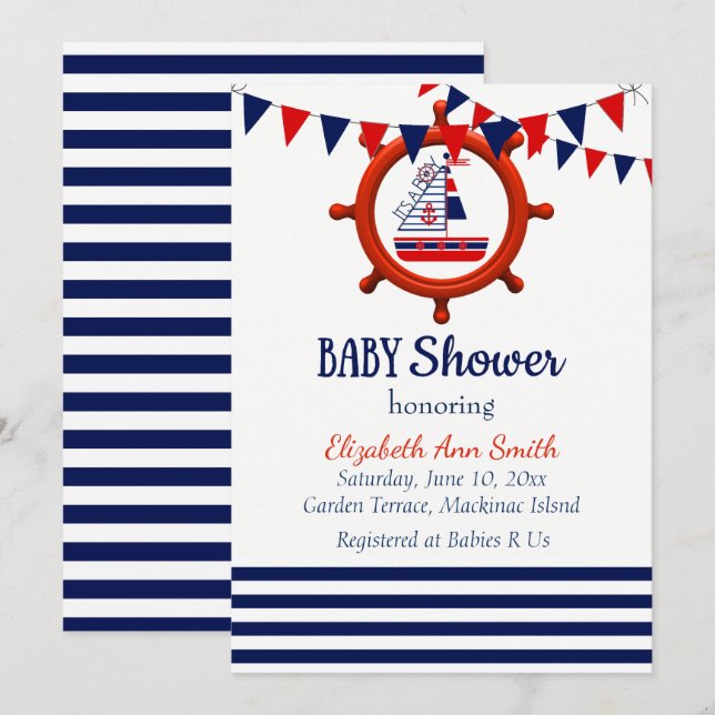 Invitation nautique de baby shower (Devant / Derrière)