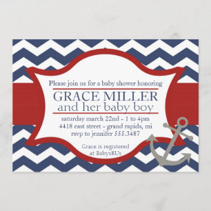 Invitation nautique de baby shower. Bleu marine et