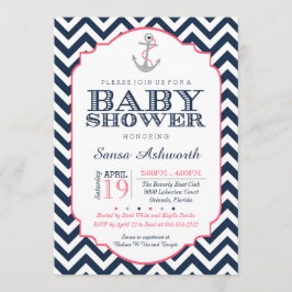 Invitation nautique de baby shower, bleu rose de