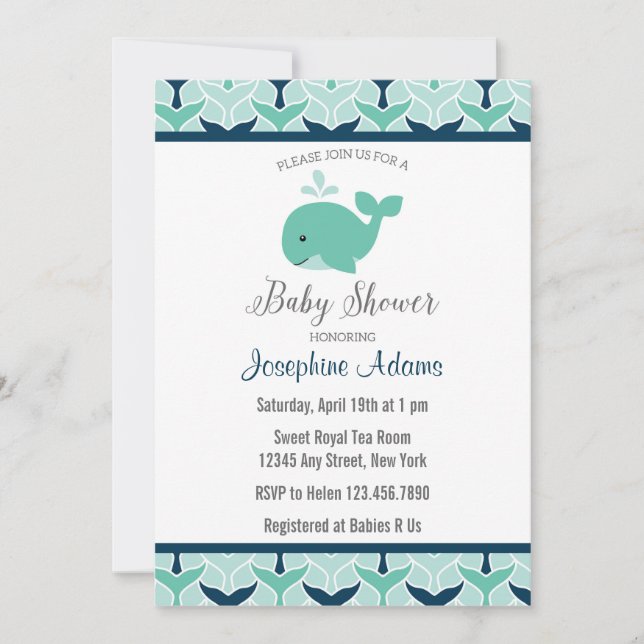 Invitation nautique de baby shower de baleine (Devant)