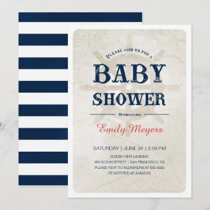 Invitation nautique de baby shower de bleu marine