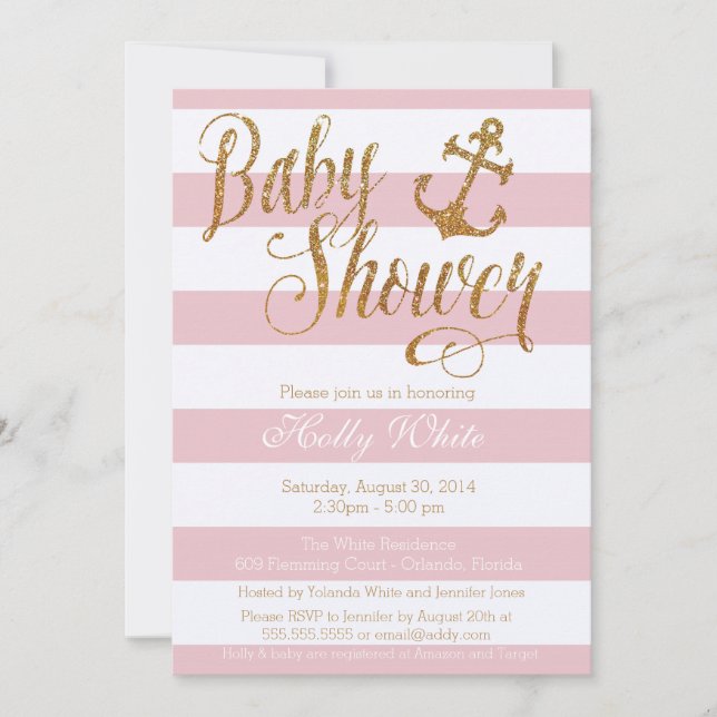 Invitation nautique de baby shower de fille de (Devant)