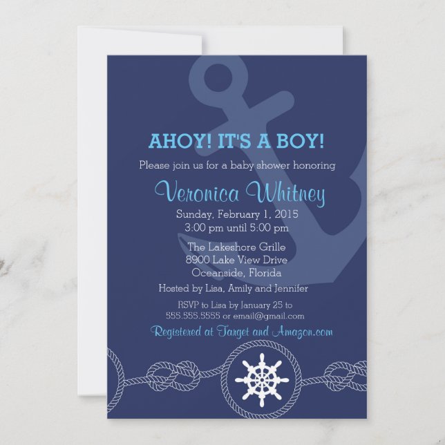 Invitation nautique de baby shower, oh ! Son un (Devant)