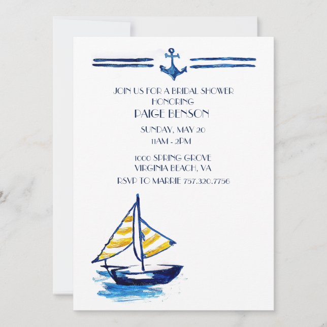 Invitation nautique de Fête de la mariée (Devant)