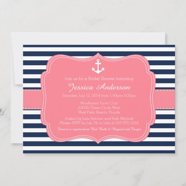 Invitation nautique de Fête de la mariée ou de (Devant)