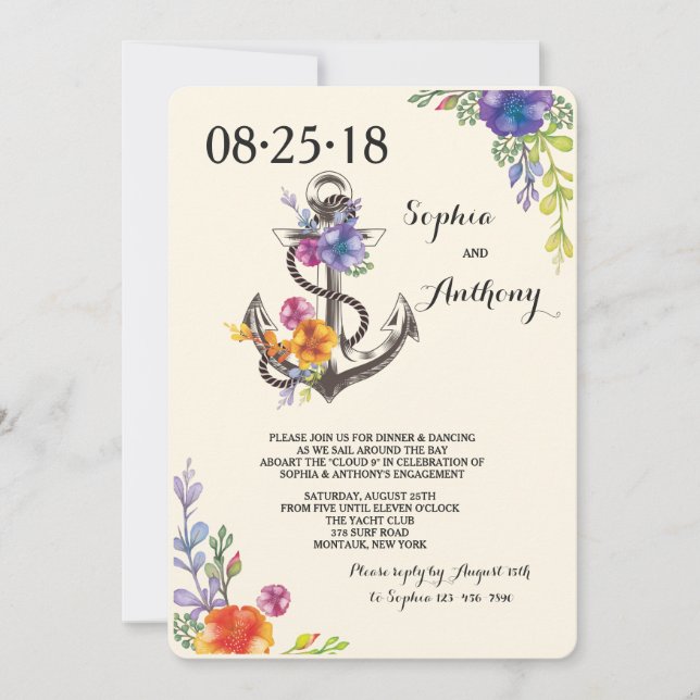 Invitation nautique de fiançailles de bonheur (Devant)