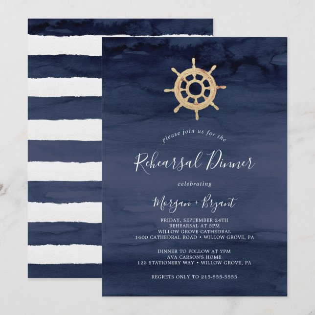 Invitation Nautique moderne | Déjeuner de répétition de Helm  (Devant / Derrière)