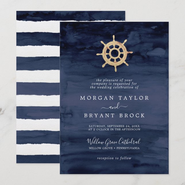 Invitation Nautique moderne | Mariage officiel d'expédition (Devant / Derrière)