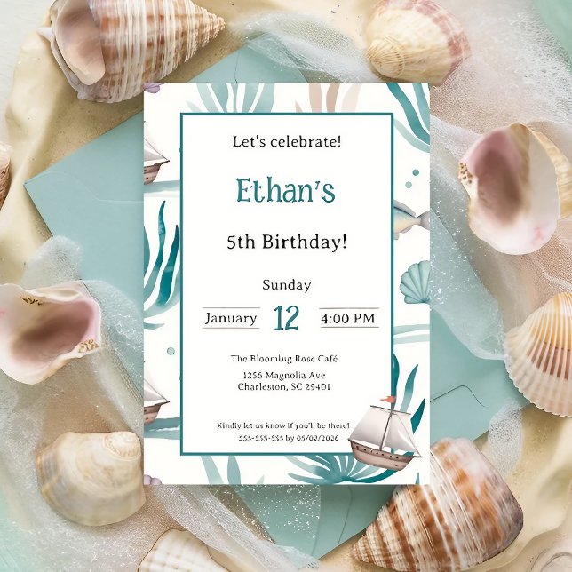 Invitation Nautique Océan Aquarelle Enfants Fête Anniversaire (Créateur téléchargé)