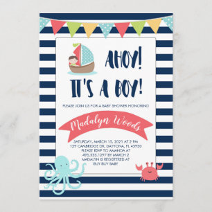 Invitation Nautique oh ! C'est un garçon ! Baby shower