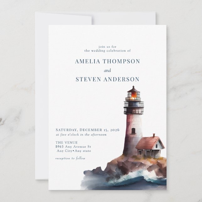 Invitation Nautique, phare | Mariage maritime (Devant)