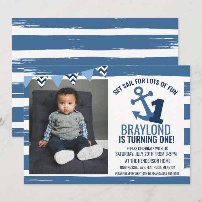 Invitation Nautique Premier Anniversaire (Devant / Derrière)