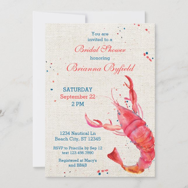 Invitation nautique Rustique Homard nuptiale douch (Devant)