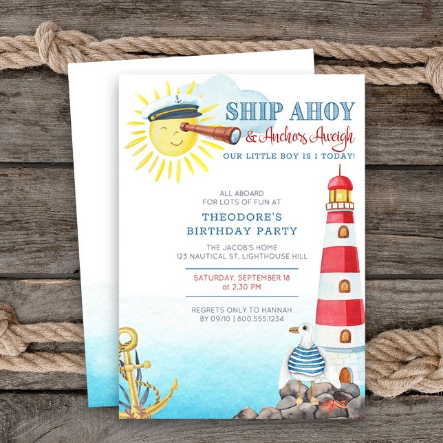 Invitation Navire Ahoy Ancres Aweigh Nautical Birthday (Nautical themed boys birthday invitation)