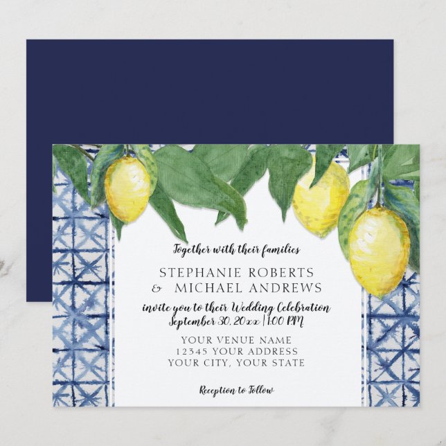 Invitation Navire horizontal Shibori blanc bleu de la marine  (Devant / Derrière)