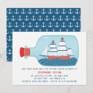 Invitation Navire Nautique Dans Une Bouteille Bébé Douche Inv