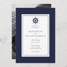 Invitation Navire nautique Roue Marine Bleu Mariage Photo