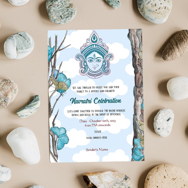 Invitation Navratri Durga Puja Célébration du papillon bleu c (Créateur téléchargé)