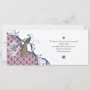 Invitation Navy & Berry Berry Elegant Damask Peacock Mariage