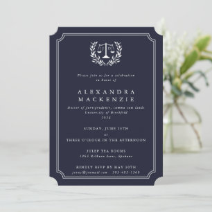 Invitation Navy/Blanc Écales de droit JD + Laurier de remise