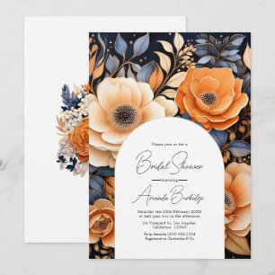 Invitation Navy Bleu, Orange Brûlé & Champagne pour une Baby
