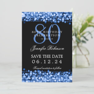 Invitation Navy Blue 80th Birthday Enregistrer la date avec l