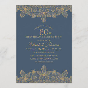 Invitation Navy Blue 80th Birthday Party Dentelle d'or unique