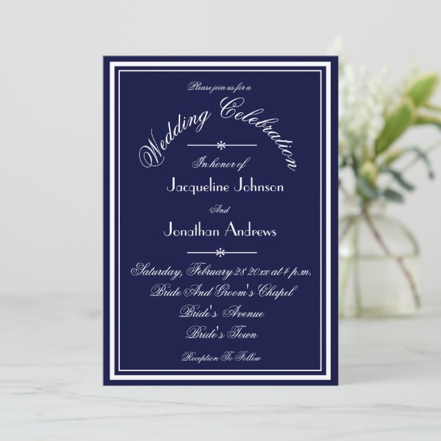 Invitation Navy Blue All In One E-mail site RSVP Mariage (Debout devant)