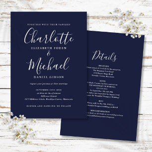 Invitation Navy Blue All In One Simple Script Mariage
