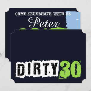 Invitation Navy Blue and Green Dirty 30e anniversaire