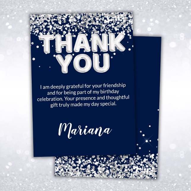 Invitation Navy Blue and Silver Party Thank You Card (Créateur téléchargé)