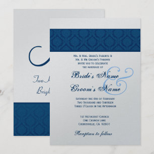 Invitation Navy Blue and White Diamond Mariage damassé