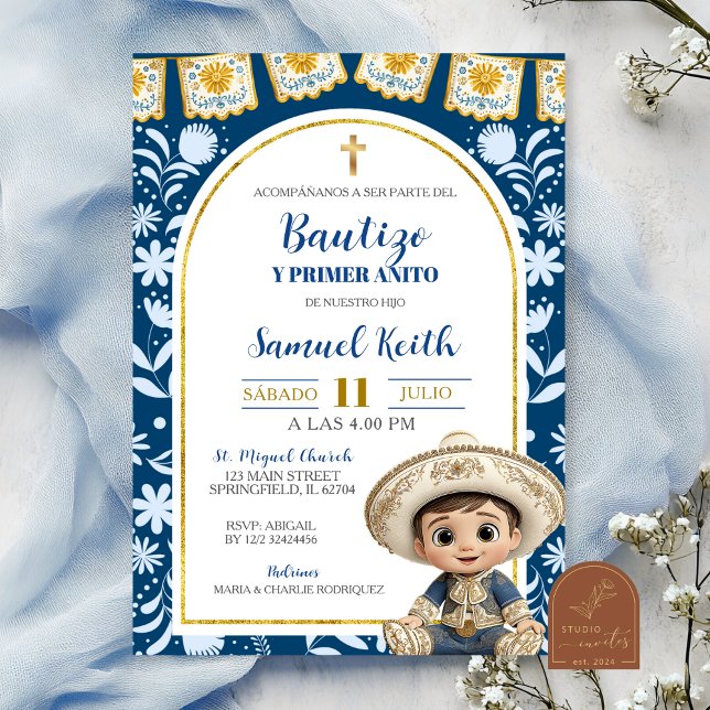 Invitation Navy Blue Arch Cielito Lindo Baptism 1st Birthday (Créateur téléchargé)